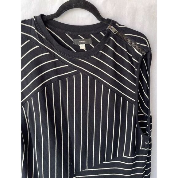 Diesel Women's XL Stripe Maxi Stretchy Cotton Sleeveless Tunic Dress Side Split - Picture 2 of 11